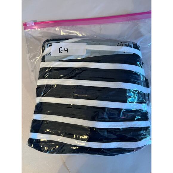 Chico's Traveler s Women's 1 / M Ribbon Stripe Zip Front Jacket Blue White Mesh - Picture 13 of 13